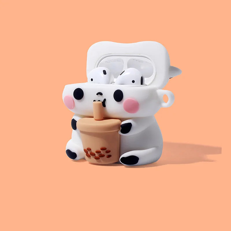 Milk Tea Cow Design 3D Silicone Airpods Protector Case