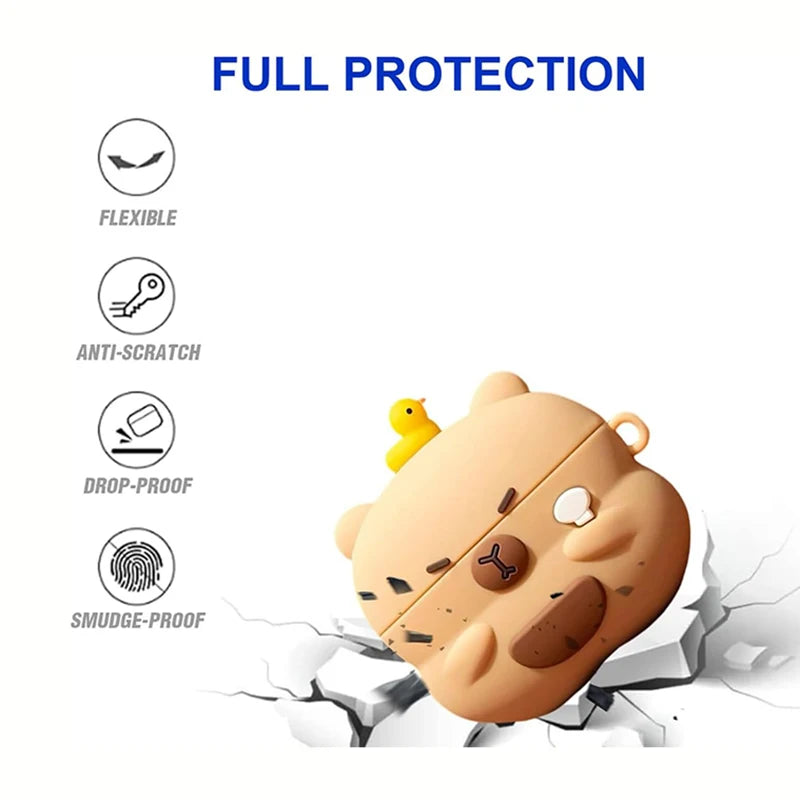 3D Cute Cartoon Capybara Silicone Aipods Protective Case