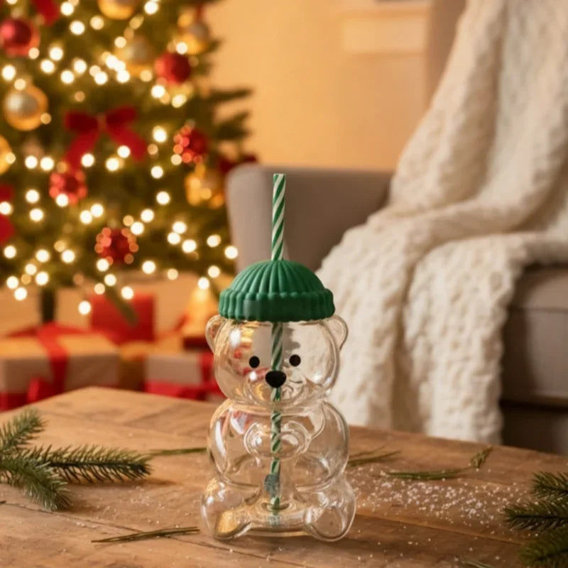 2026 New On Sale Bear Shape Plastic Or Glass Cup With Straw Coffee Mug Cute Cartoon Creative Glass Juice Cup Tea Cup Drinkware