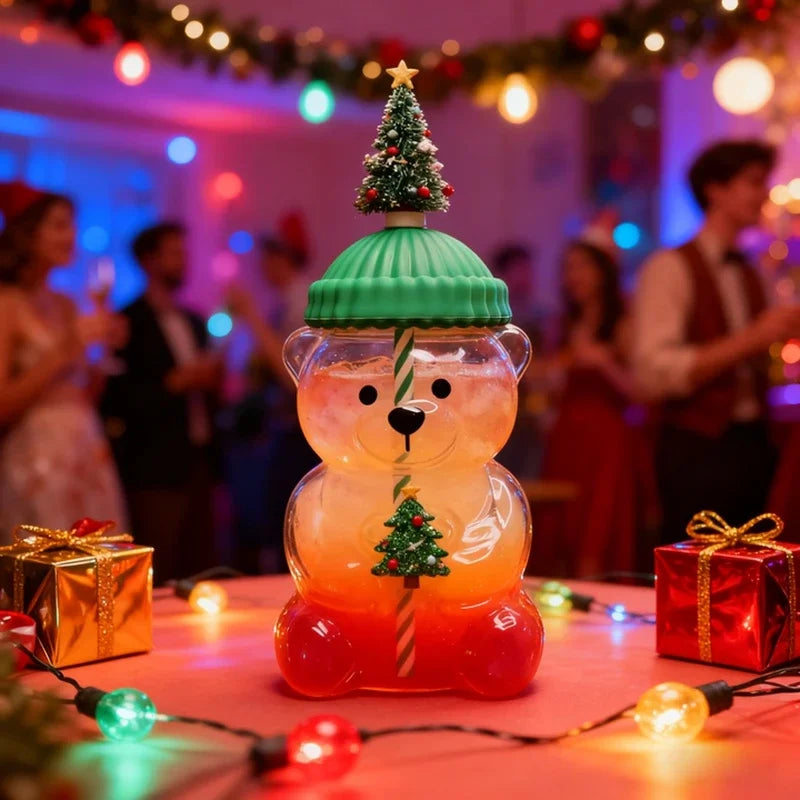 2026 New On Sale Bear Shape Plastic Or Glass Cup With Straw Coffee Mug Cute Cartoon Creative Glass Juice Cup Tea Cup Drinkware