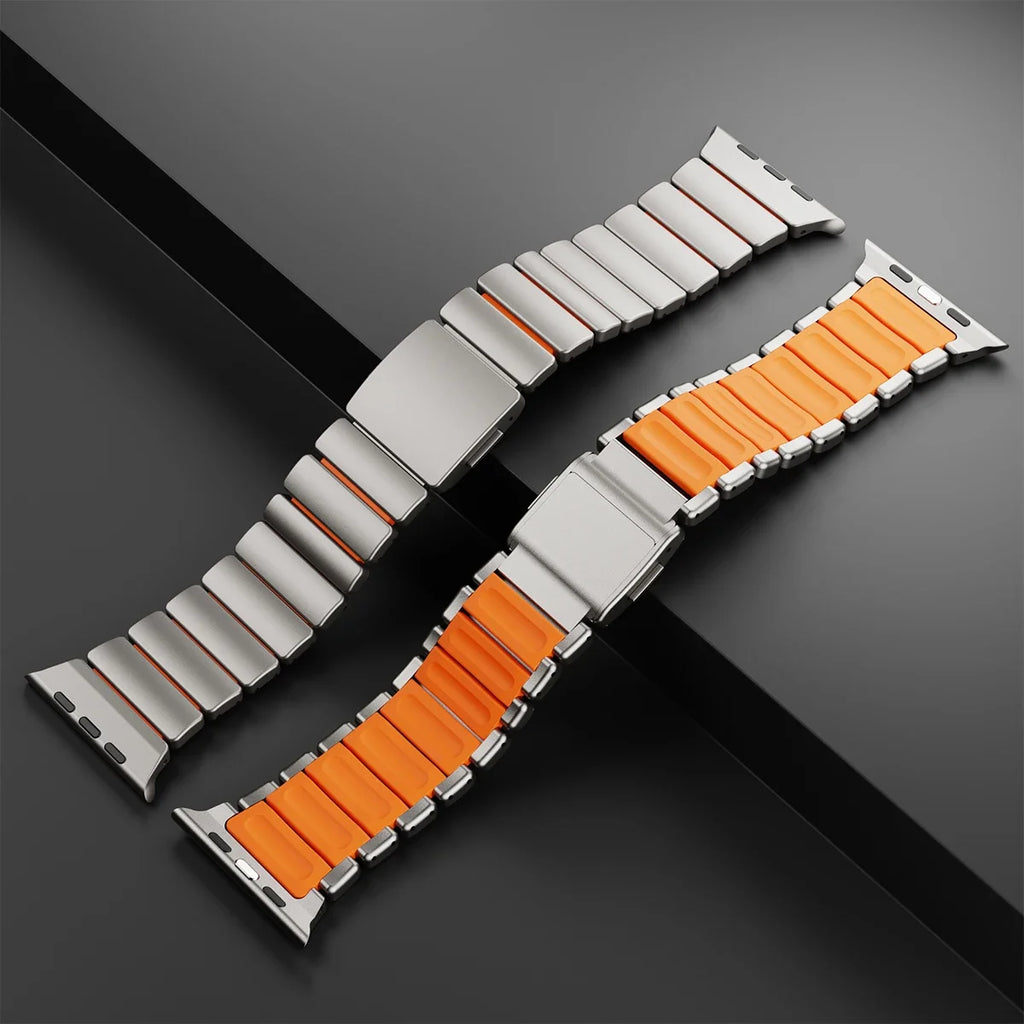 Titanium Silicone Magnetic Strap for Apple Watch Ultra 3/2 49mm Series 11 10 46mm Metal Band for Iwatch 9 8 7 45mm 6 SE 5 44mm