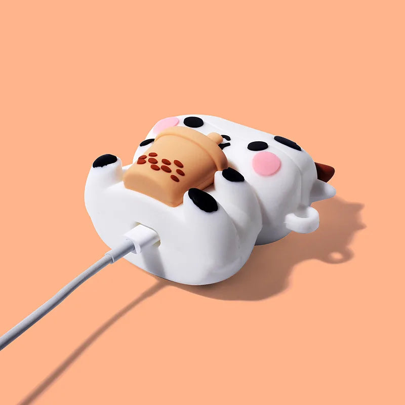 Milk Tea Cow Design 3D Silicone Airpods Protector Case