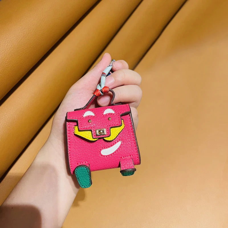 Handmade Mini PU Leather Handbag Decoration Pendant Headphone Case with lanyard