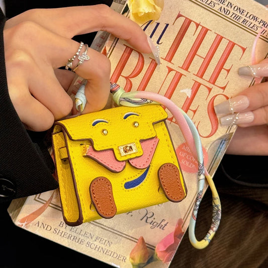 Handmade Mini PU Leather Handbag Decoration Pendant Headphone Case with lanyard