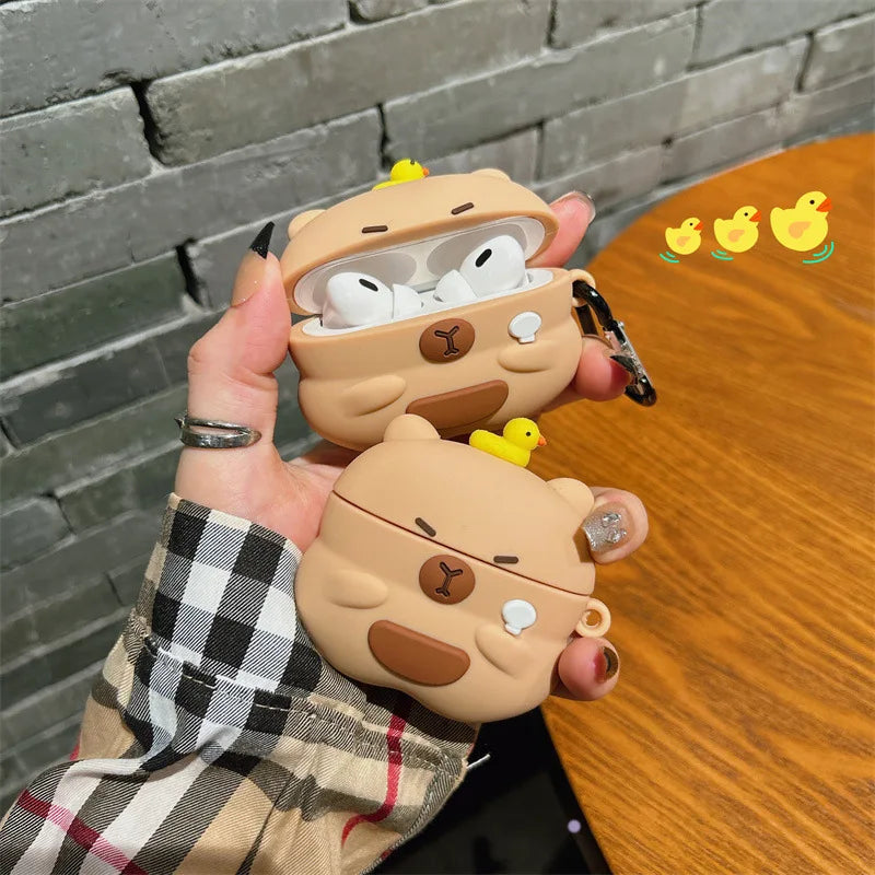 3D Cute Cartoon Capybara Silicone Aipods Protective Case