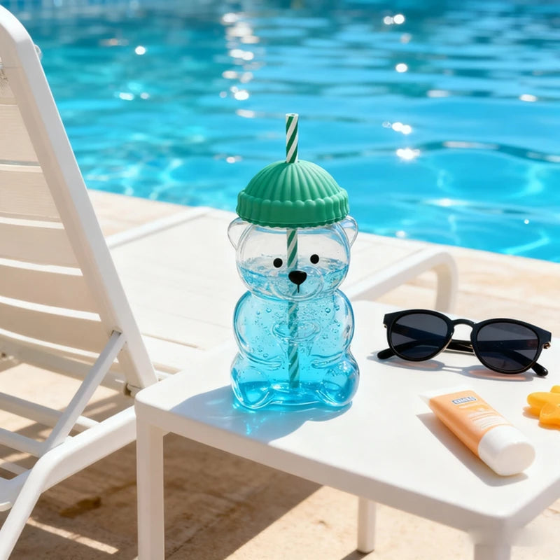 2026 New On Sale Bear Shape Plastic Or Glass Cup With Straw Coffee Mug Cute Cartoon Creative Glass Juice Cup Tea Cup Drinkware