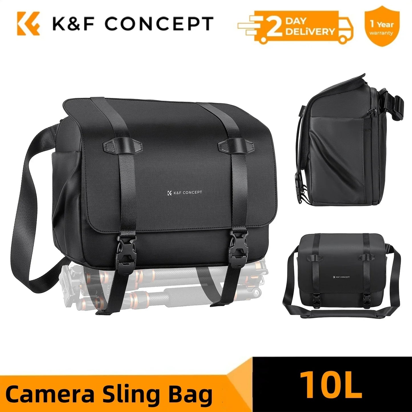 K&F Concept 10L Camera Sling Bag Shoulder Backpack Photography Crossbody Camera Bag for Sony Nikon Canon DSLR with Tripod Holder