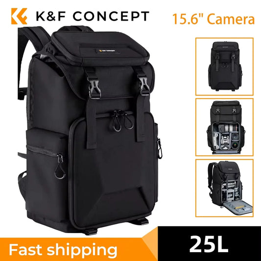 K&F Concept Backpack Bag 25L 15.6" Camera Laptop Compartment DSLR/SLR Mirrorless Camera Case  For Sony Canon Nikon Camera