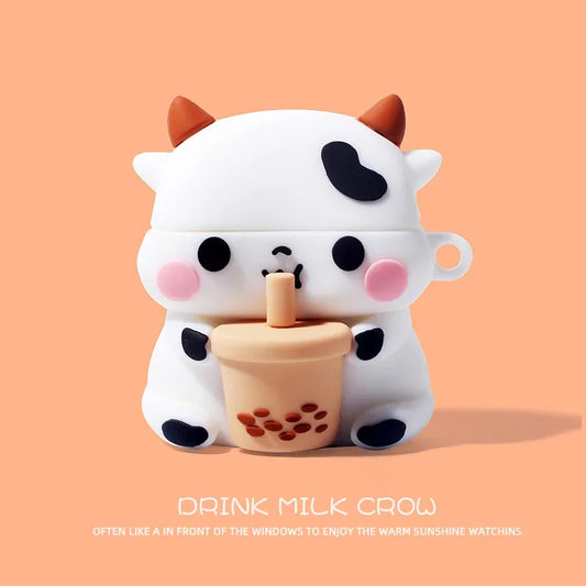 Milk Tea Cow Design 3D Silicone Airpods Protector Case