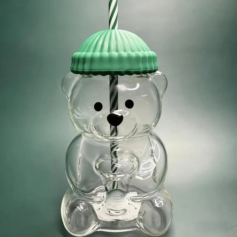 2026 New On Sale Bear Shape Plastic Or Glass Cup With Straw Coffee Mug Cute Cartoon Creative Glass Juice Cup Tea Cup Drinkware