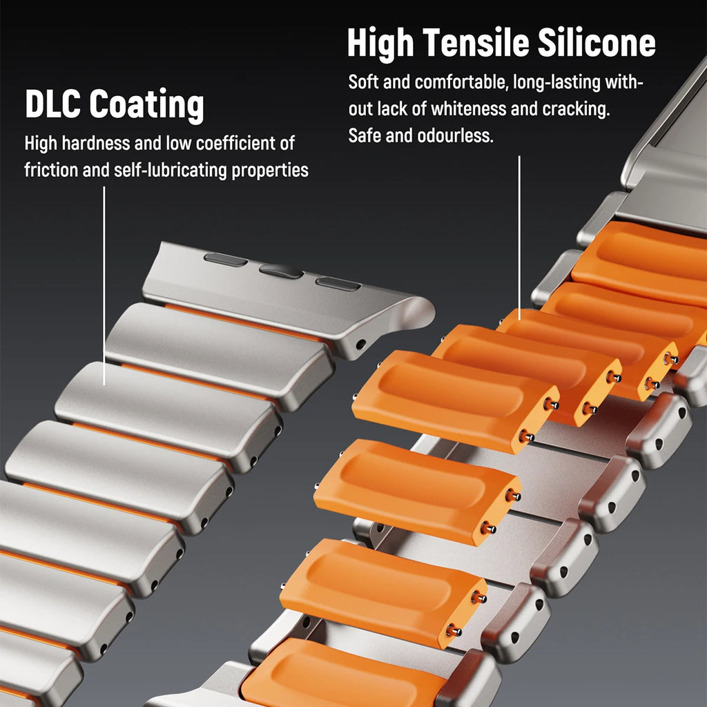 Titanium Silicone Magnetic Strap for Apple Watch Ultra 3/2 49mm Series 11 10 46mm Metal Band for Iwatch 9 8 7 45mm 6 SE 5 44mm