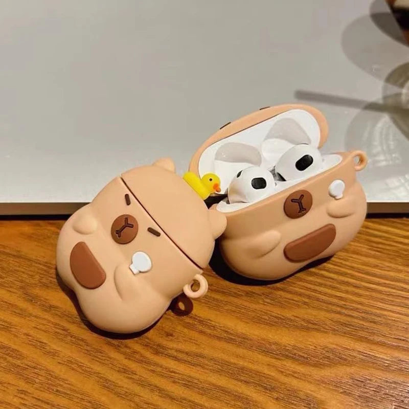 3D Cute Cartoon Capybara Silicone Aipods Protective Case