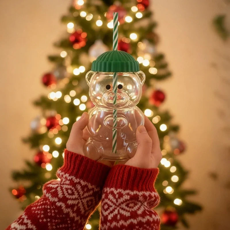 2026 New On Sale Bear Shape Plastic Or Glass Cup With Straw Coffee Mug Cute Cartoon Creative Glass Juice Cup Tea Cup Drinkware