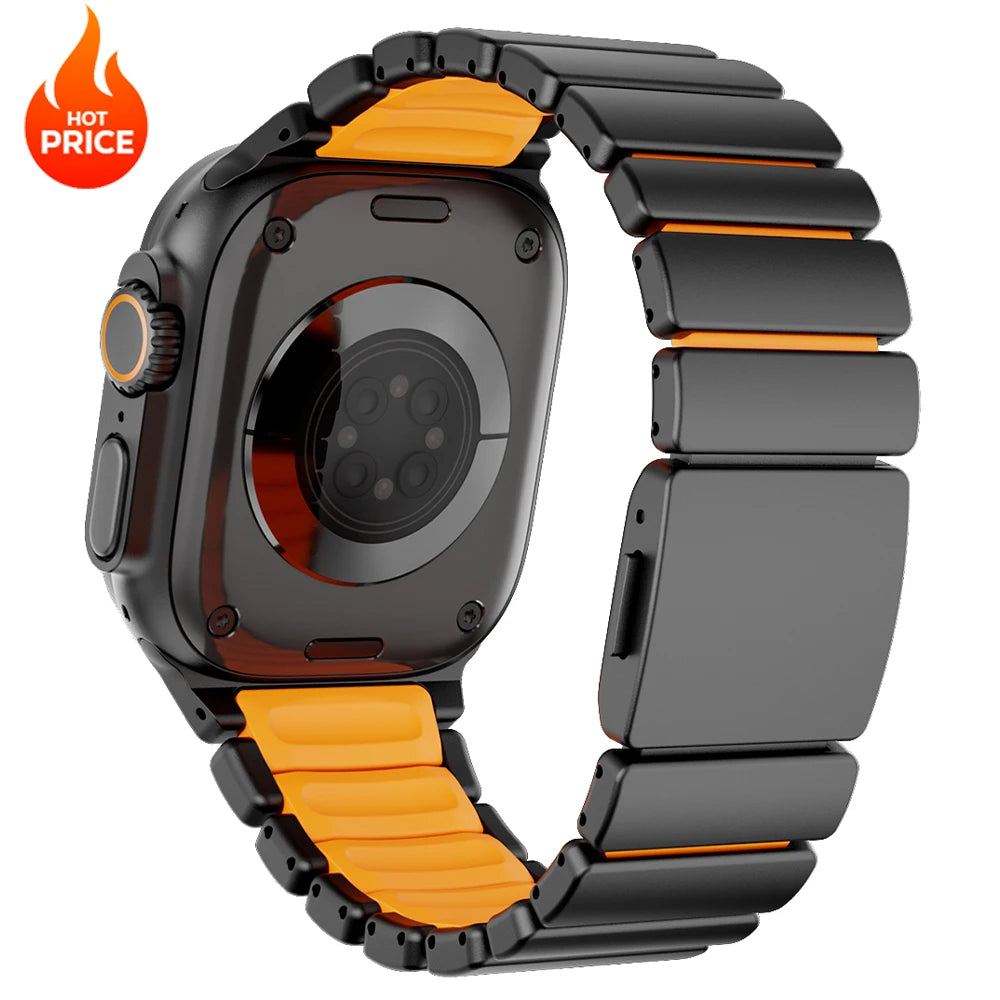 Titanium Silicone Magnetic Strap for Apple Watch Ultra 3/2 49mm Series 11 10 46mm Metal Band for Iwatch 9 8 7 45mm 6 SE 5 44mm