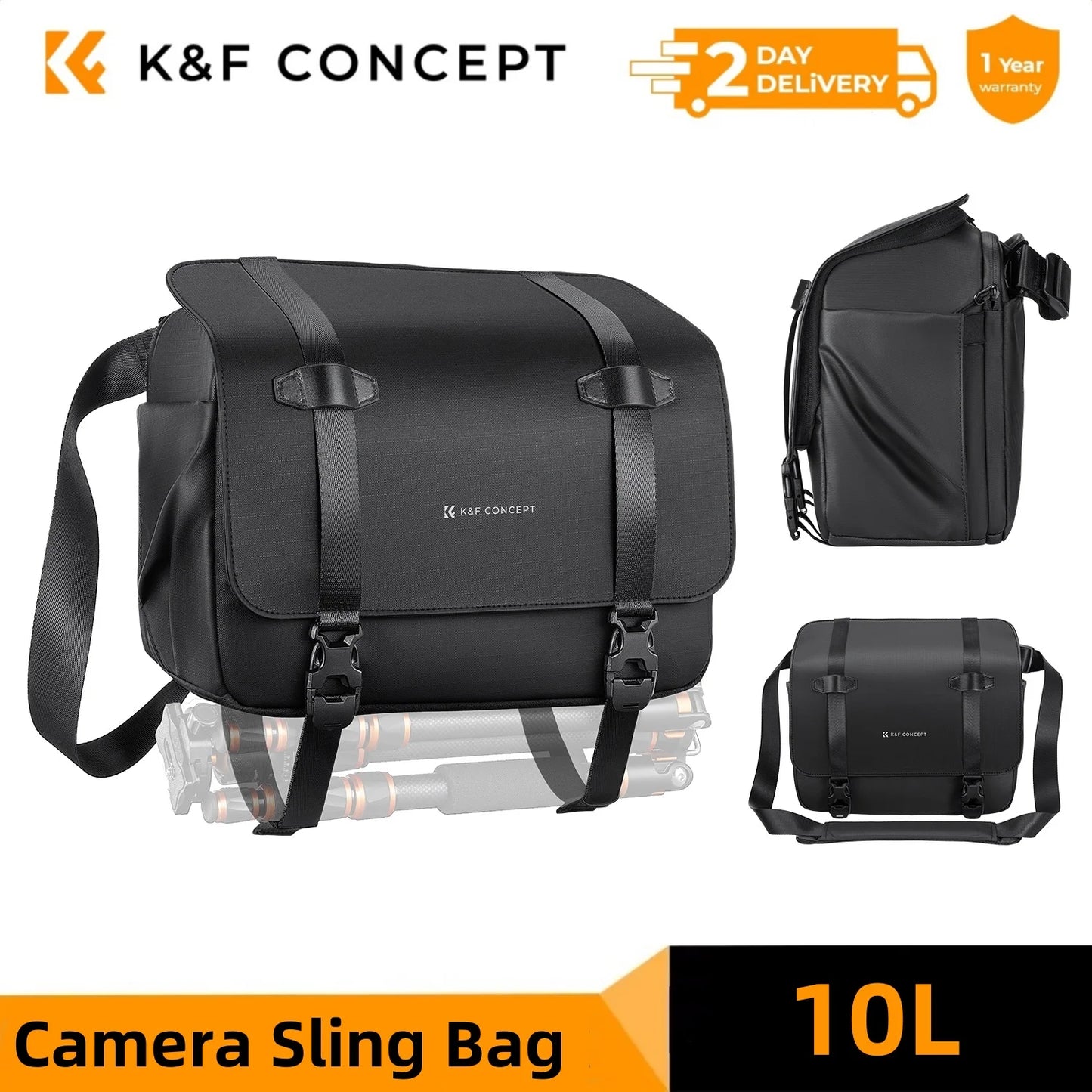 K&F Concept 10L Camera Sling Bag Shoulder Backpack Photography Crossbody Camera Bag for Sony Nikon Canon DSLR with Tripod Holder