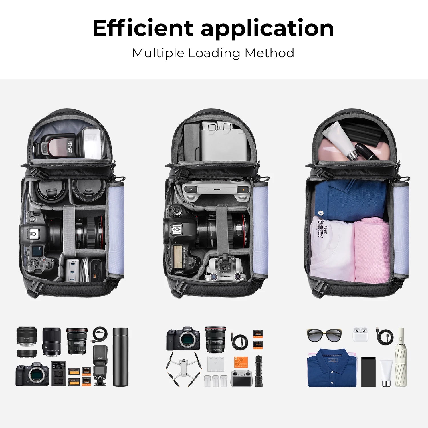 K&F Concept Sling Camera Backpack Shoulder Bag for Photographers Camera Case for Canon/Nikon/Sony/DJI Mavic Drone Backpack Pouch