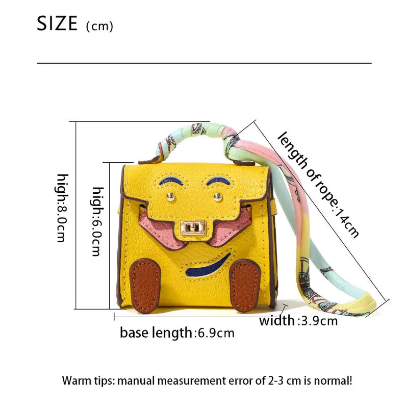 Handmade Mini PU Leather Handbag Decoration Pendant Headphone Case with lanyard