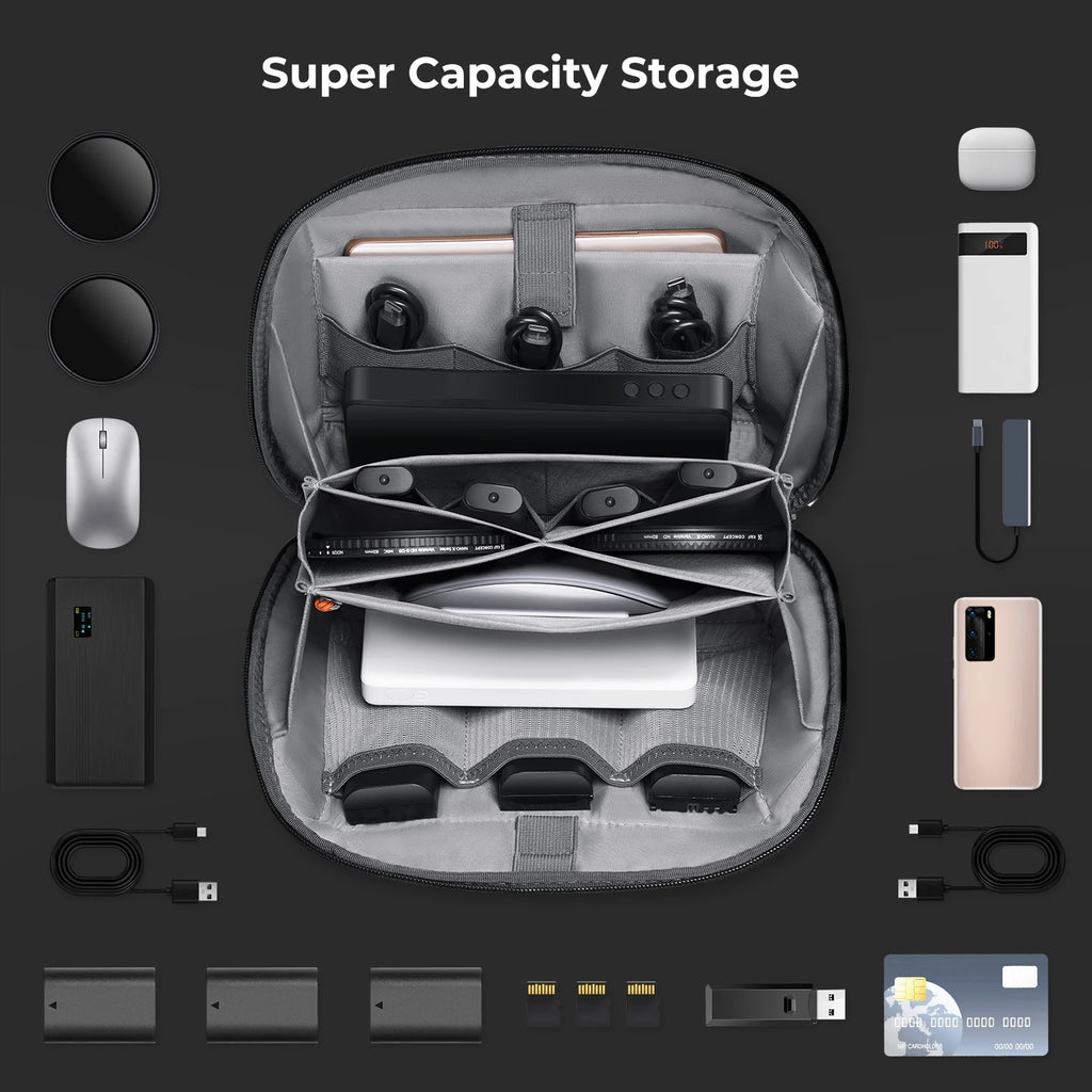 K&F Concept Digital Storage Bag Large Capacity 4L Portable Pouch Case Organizer for Camera Accessories Charger Cable Hub Adapter