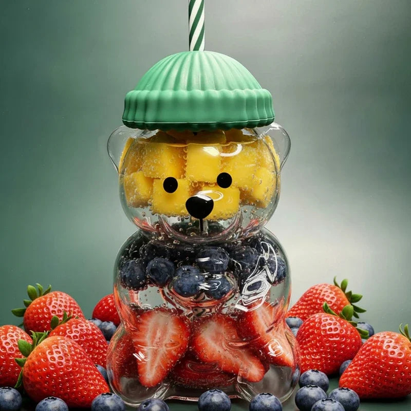 2026 New On Sale Bear Shape Plastic Or Glass Cup With Straw Coffee Mug Cute Cartoon Creative Glass Juice Cup Tea Cup Drinkware