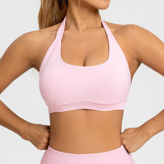 NCLAGEN Sports Bra Gym Tops Women Seamless Pilates Halter High Support Push-up Open Back Fitness Yoga Clothes Workout Underwear