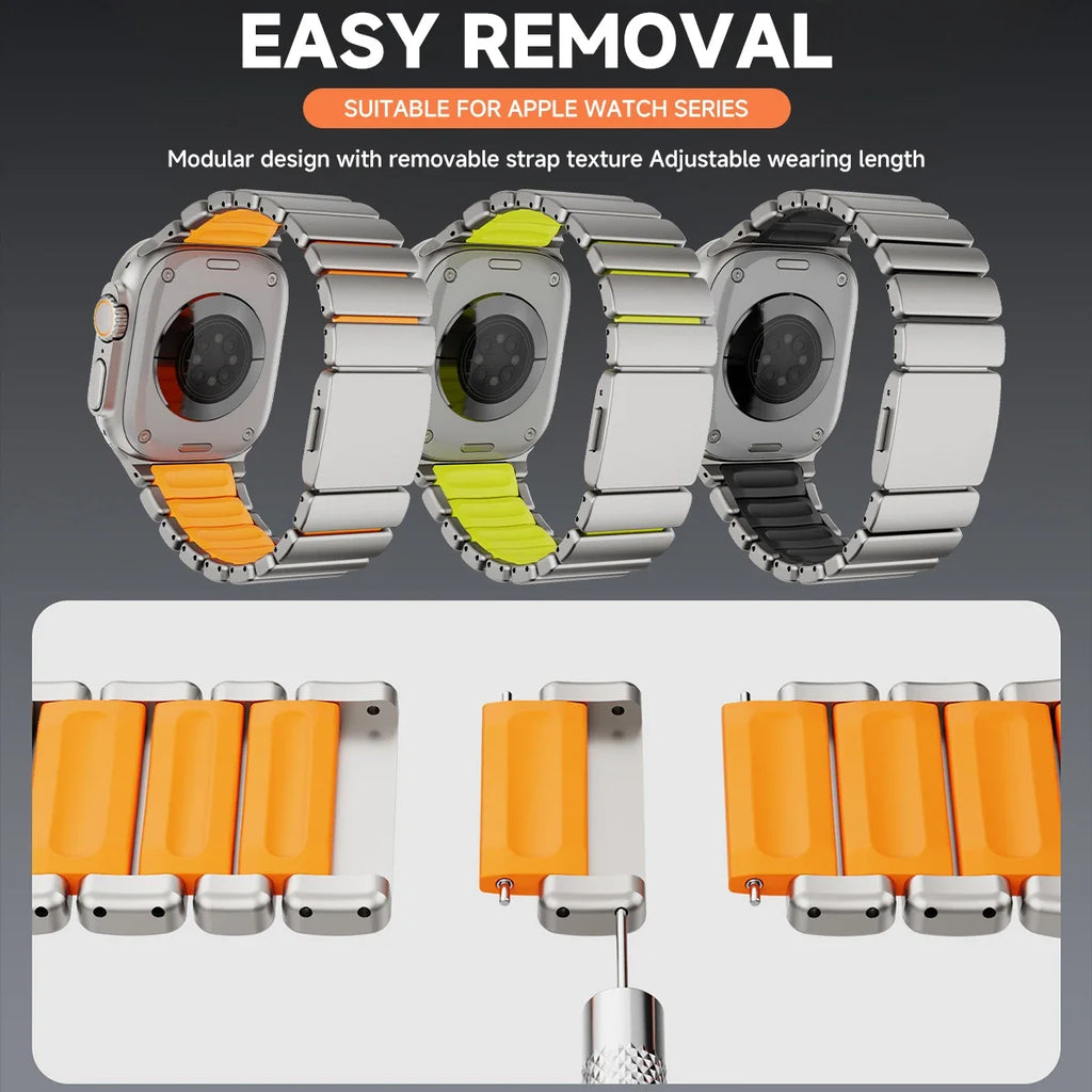 Titanium Silicone Magnetic Strap for Apple Watch Ultra 3/2 49mm Series 11 10 46mm Metal Band for Iwatch 9 8 7 45mm 6 SE 5 44mm